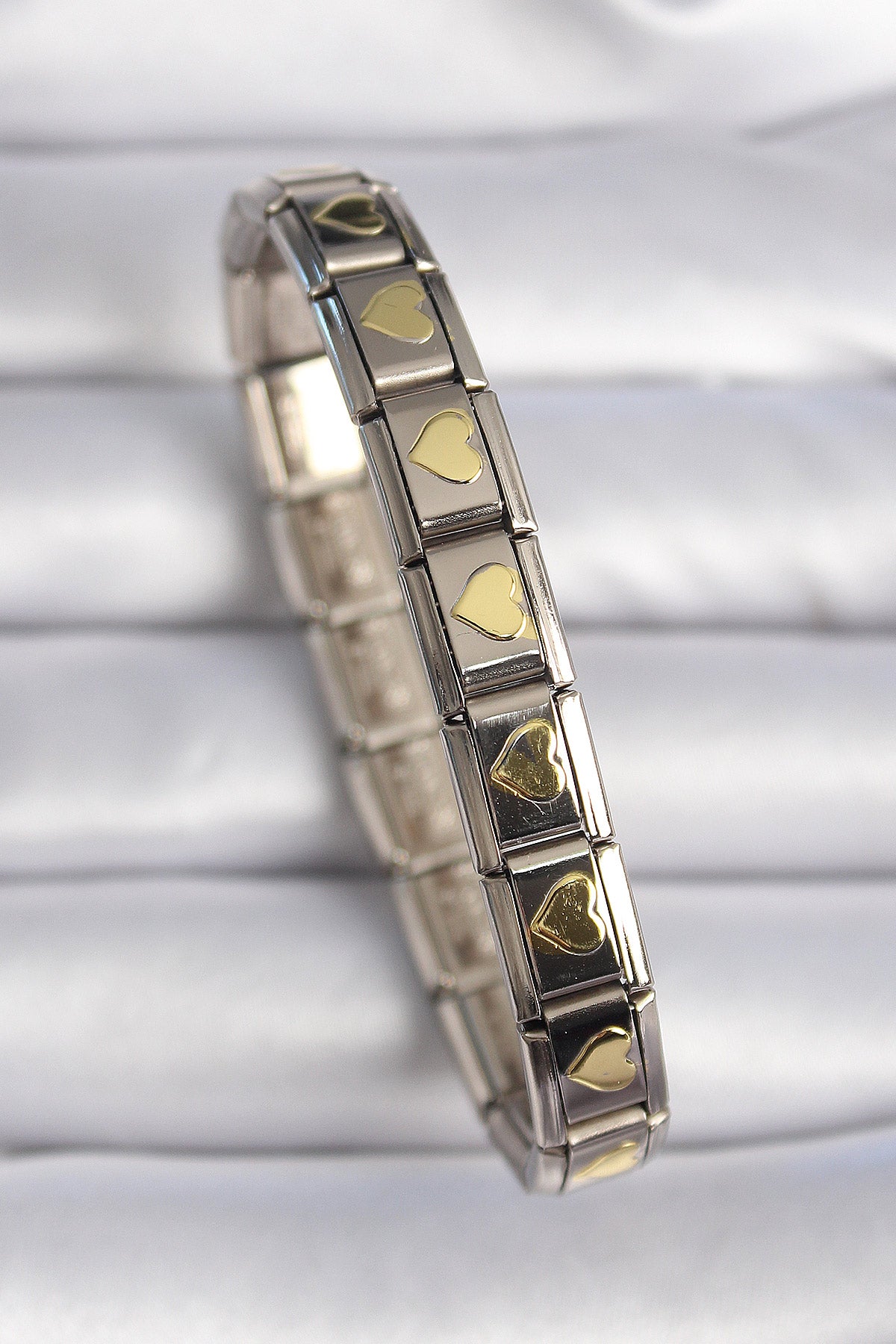 316L Çelik Gümüş Renk Gold Kalp İşleme Nomination Charm Bileklik