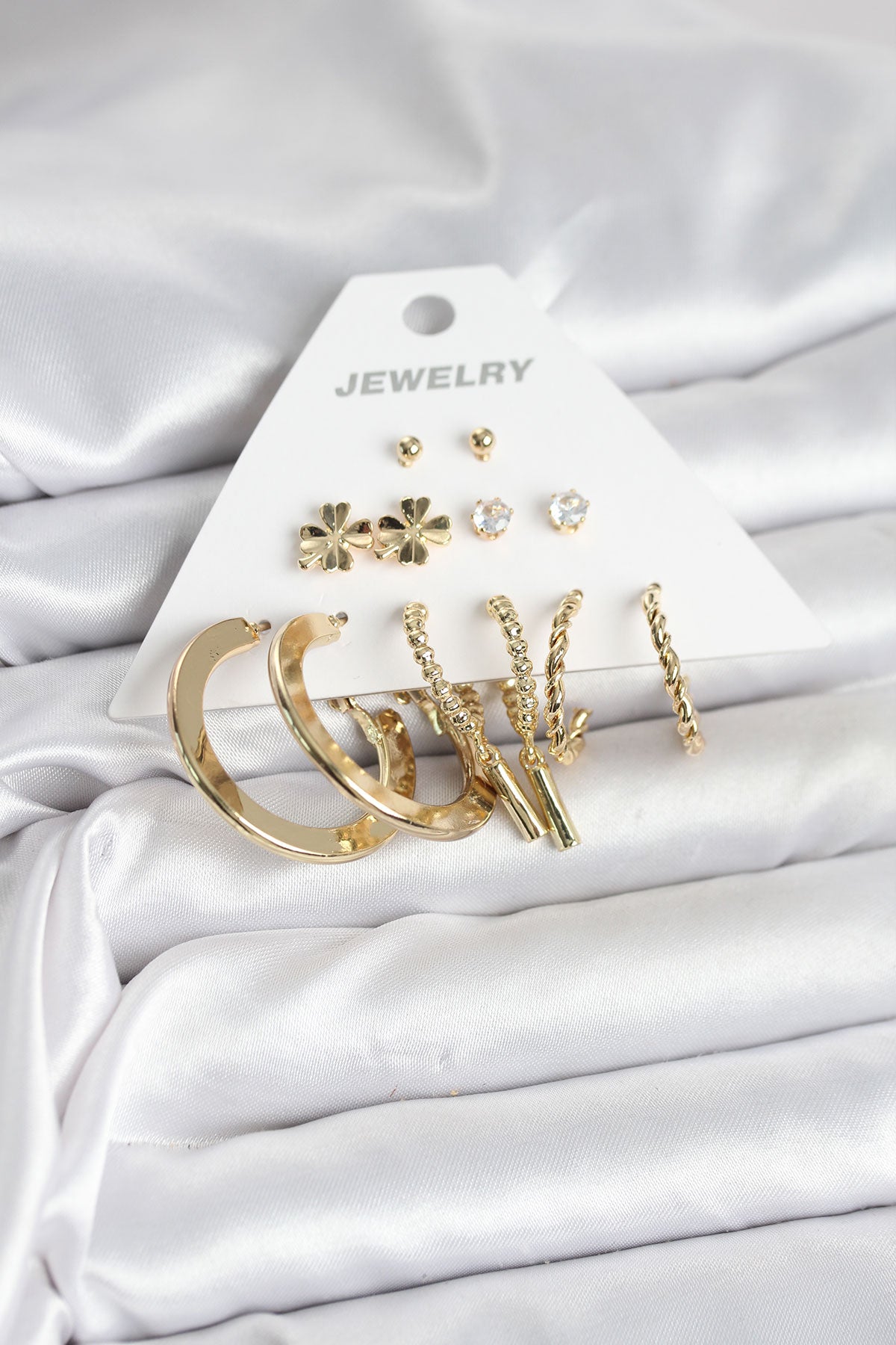 Pirinç Gold Renk 6 Çift Kadın Küpe Seti