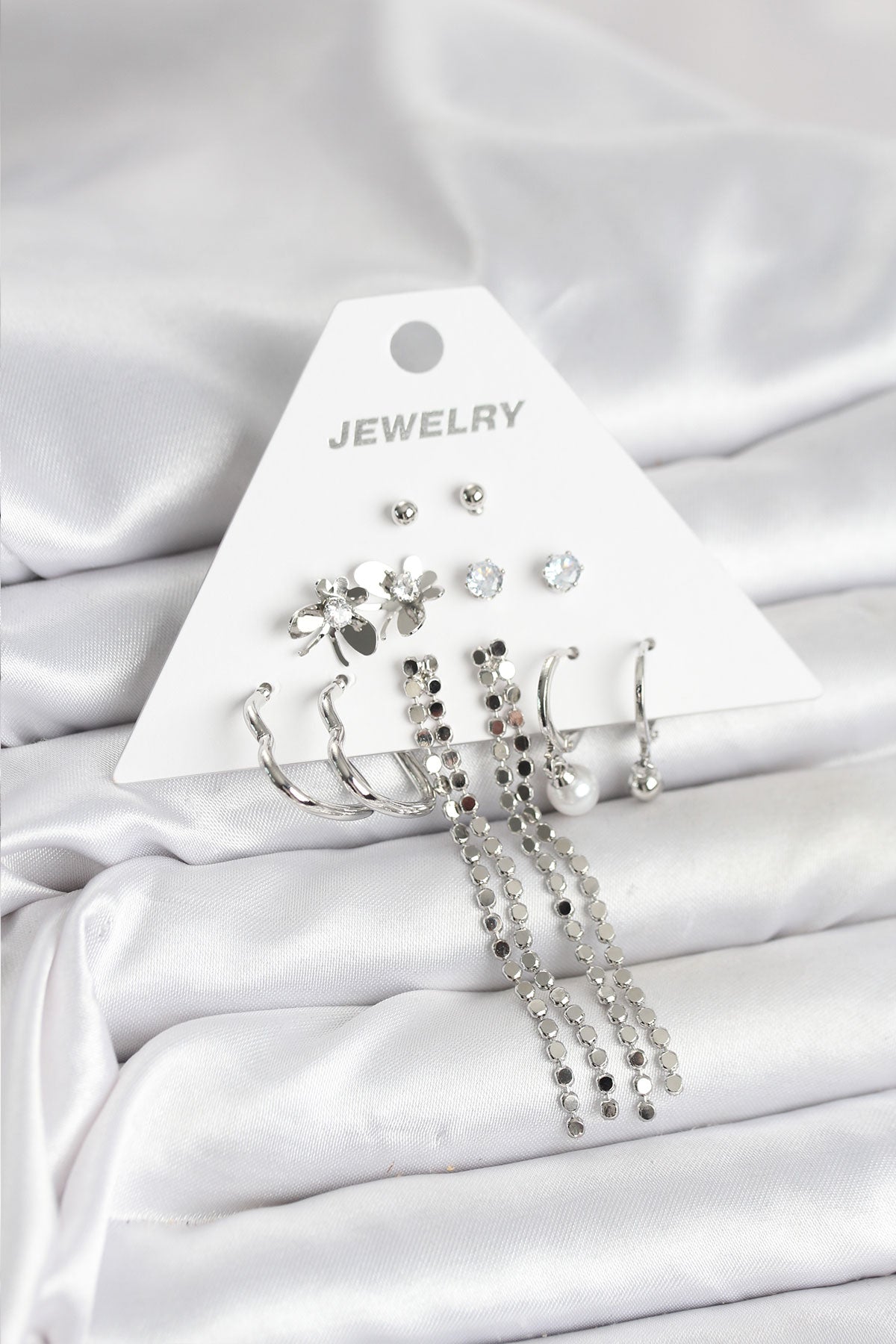 Pirinç Gümüş Renk 6 Çift Kadın Küpe