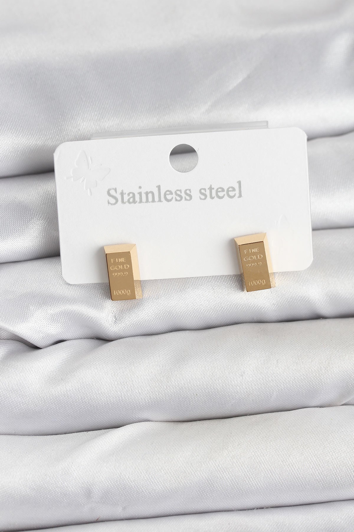 316L Çelik Gold Renk Külçe Altın Model Kadın Küpe