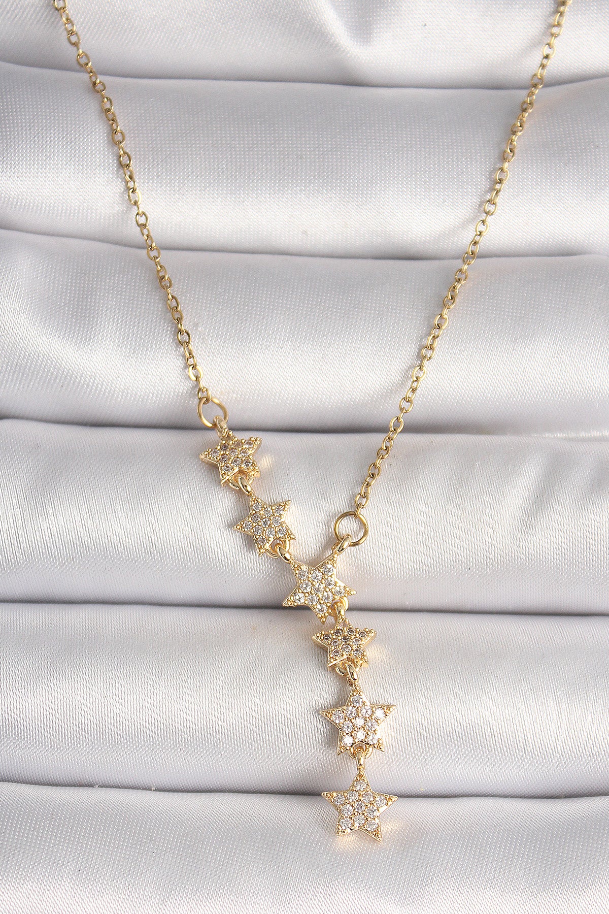 316L Çelik Gold Renk Zincir Zirkon Taşlı Yıldız Model Kadın Kolye