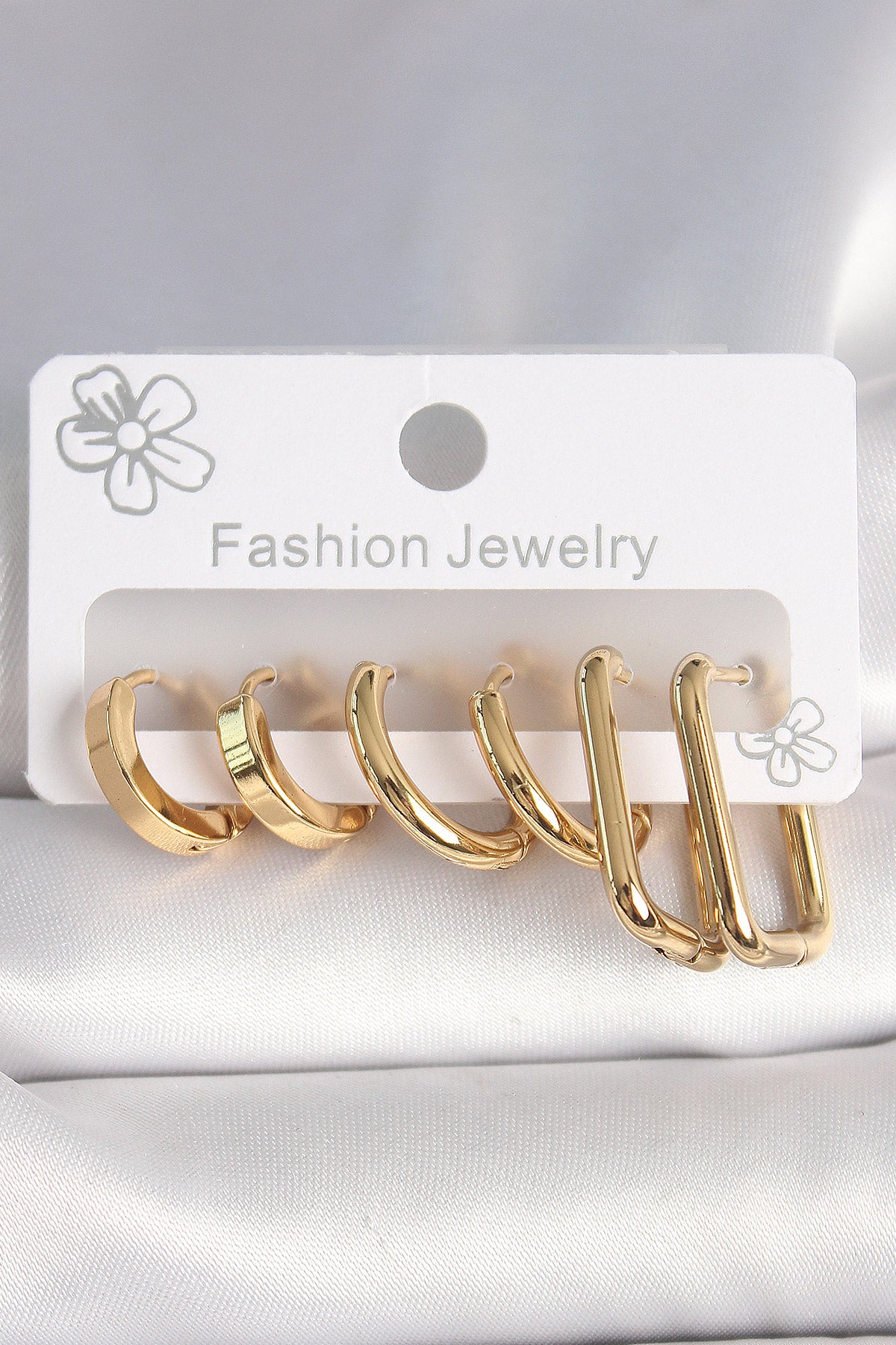 316L Çelik Gold Renk Kare Halka Model Kadın Küpe Seti