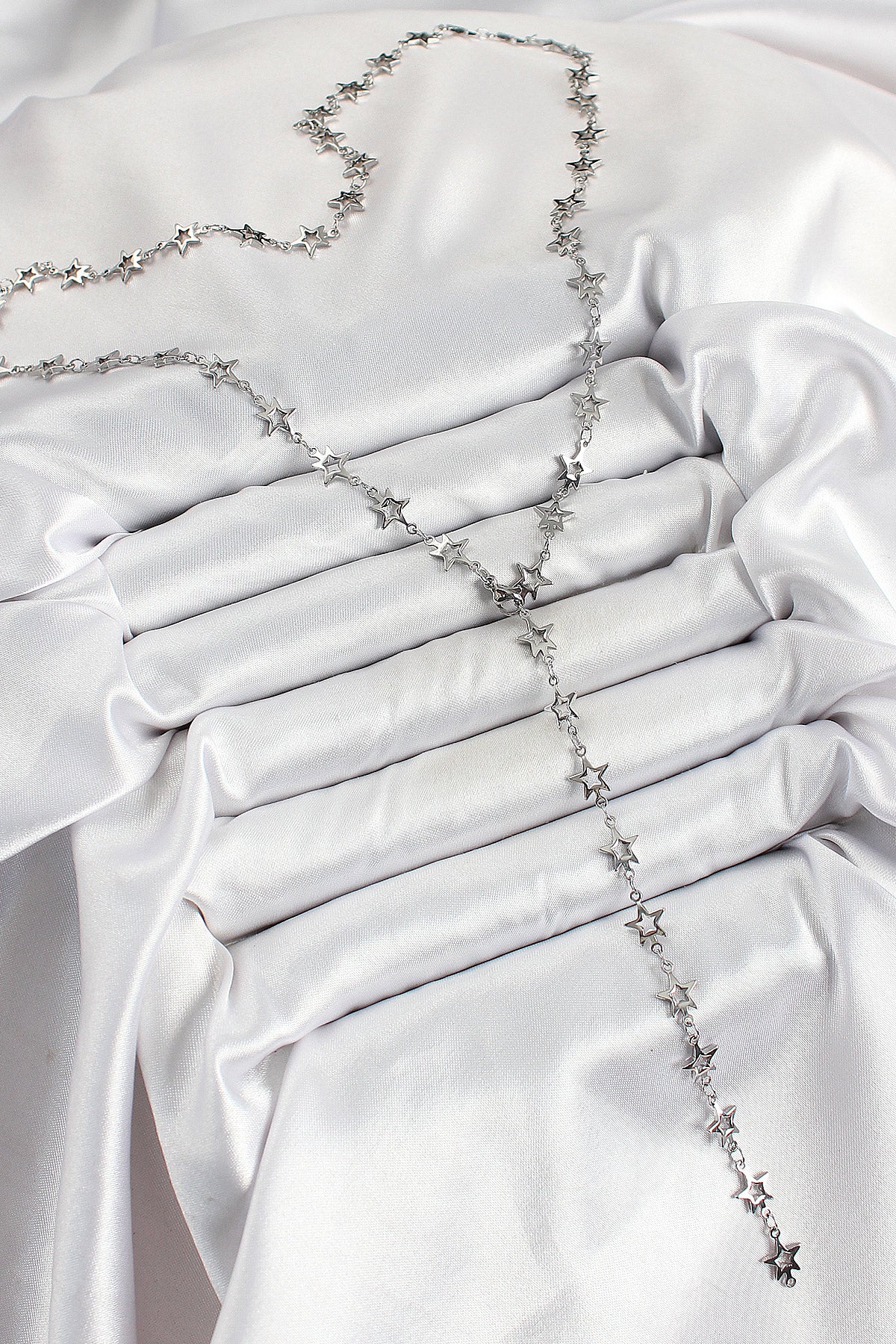 Pirinç Gümüş Renk Yıldızlı Kadın Y Kolye