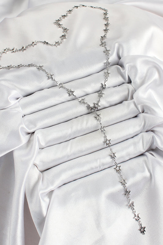 Pirinç Gümüş Renk Yıldızlı Kadın Y Kolye