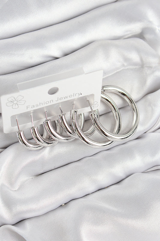 Pirinç Halka Model Gümüş Renk Kadın Set Küpe