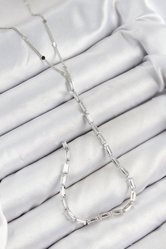 Pirinç Zirkon Taşlı Model Gümüş Renk Y Kolye