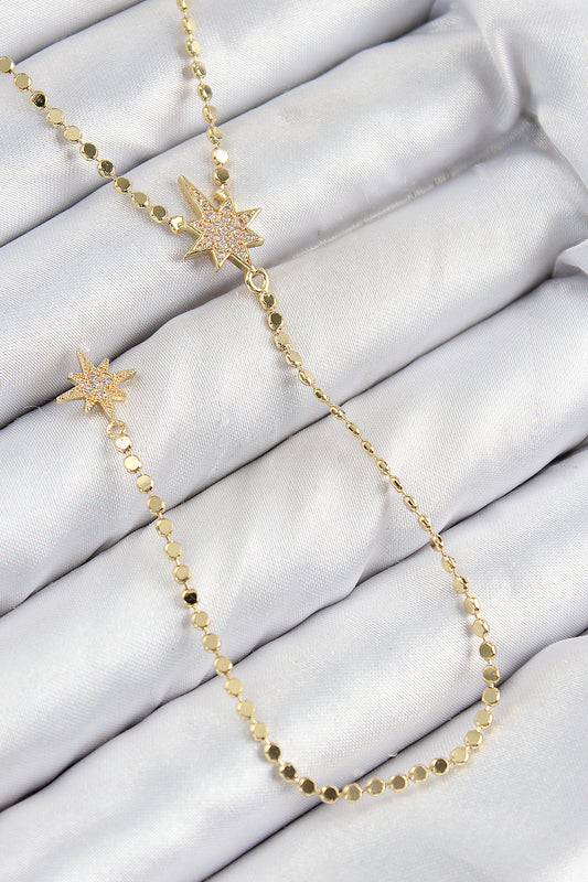 Pirinç Zirkon Taşlı Ezme Zincirli Kutup Yıldızı Model Gold Renk Y Kolye