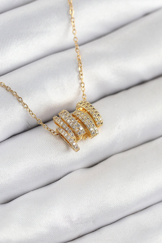 316L Çelik Zirkon Taşlı Sarmal Model Gold Renk Kadın Kolye