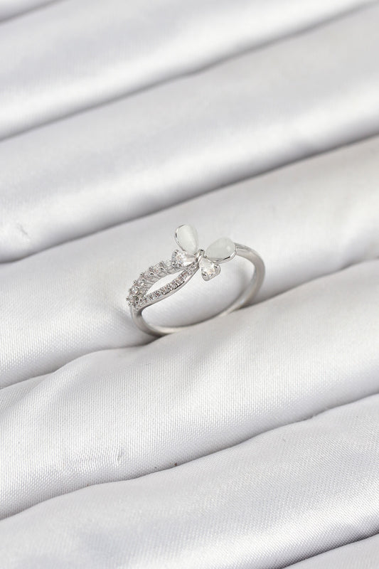 Pirinç Gümüş Renk Kelebek Zirkon Taşlı Kadın Yüzük