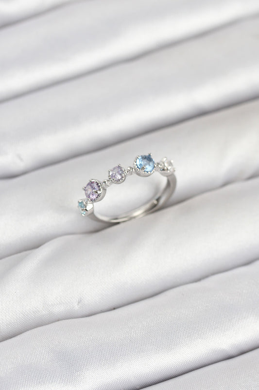 Pirinç Gümüş Renk Renkli Zirkon Taşlı Kadın Yüzük