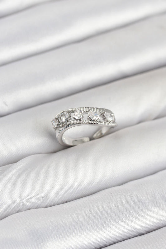 Pirinç Gümüş Renk Zirkon Taşlı Kadın Yüzük