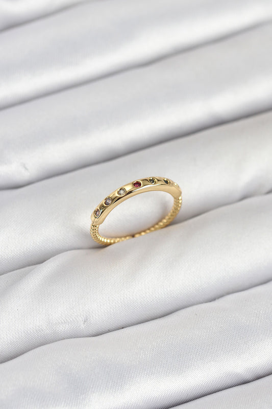 Pirinç Gold Renk Renkli Zirkon Taşlı Kadın Yüzük