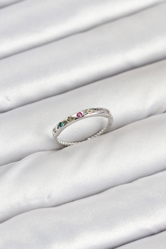 Pirinç Gümüş Renk Renkli Zirkon Taşlı Kadın Yüzük