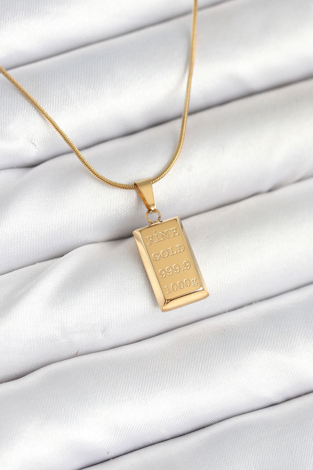 316L Çelik Gold Renk Külçe Altın Model Kolye