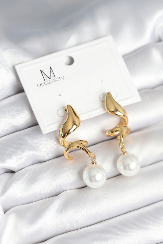 inci Detaylı Sarmal Model Gold Renk Pirinç Kadın Küpe