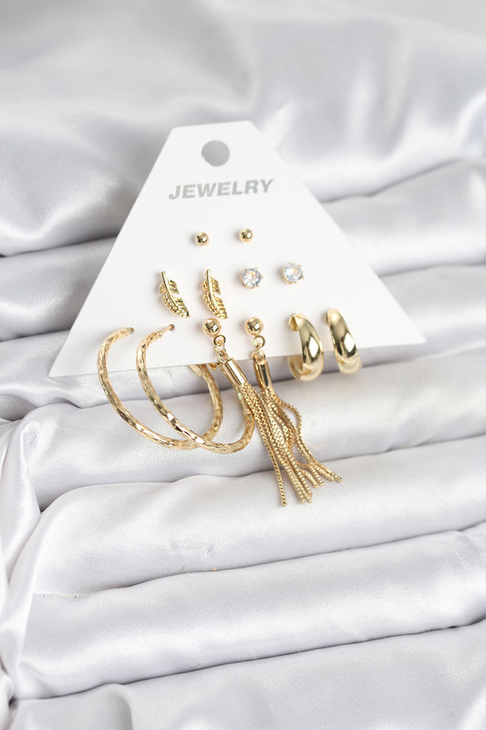 Gold Renk Pirinç Kadın 6 Çift Küpe Seti