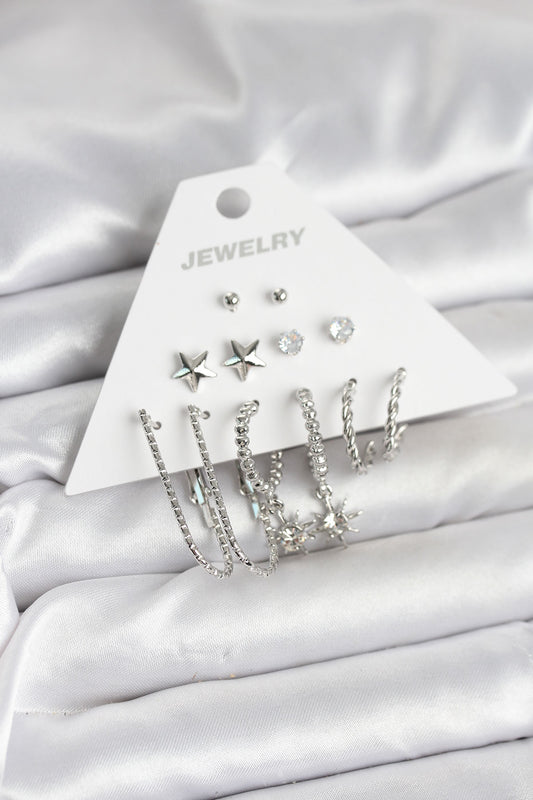 Pirinç Gümüş Renk Küpe Seti 6'lı