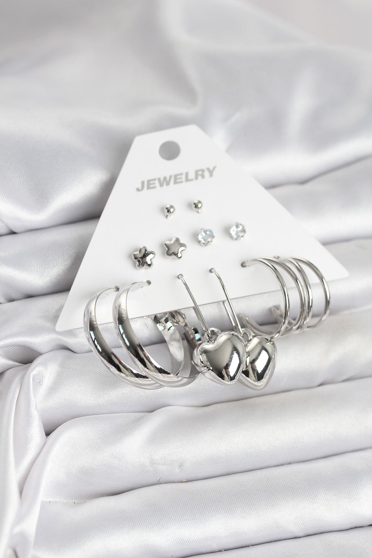 Pirinç Gümüş Renk 6 Çift Kadın Küpe Seti