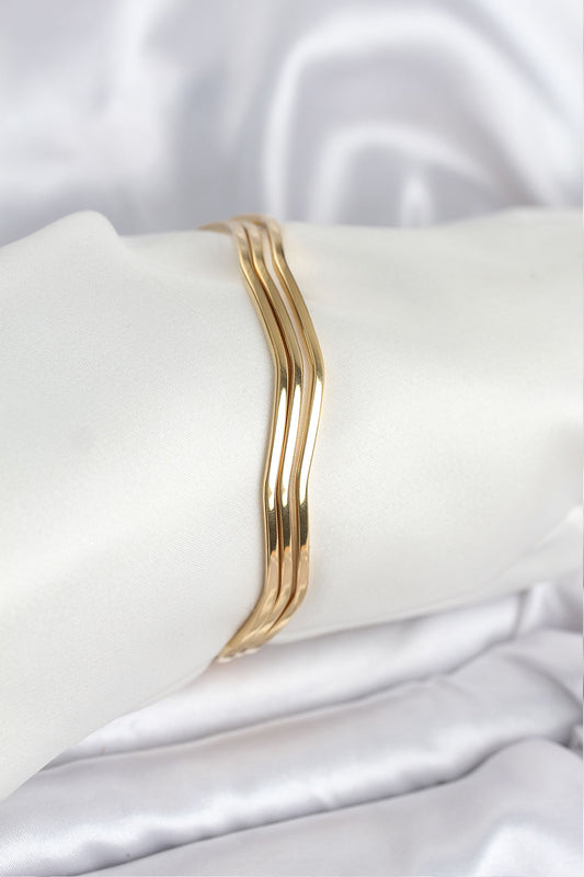 316L Çelik Gold Renk 65 mm Ajda Zikzak Model 3lü Kadın Bileklik