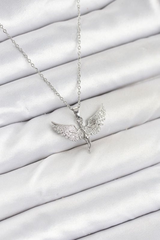 316L Çelik Zincir Gümüş Renk Melek Model Kadın Kolye