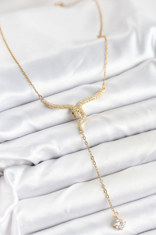 316L Çelik Zincir Gold Renk Yılan Model Y Kolye