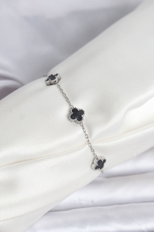 316L Çelik Gümüş Renk Siyah Baby Boy Yonca Bileklik