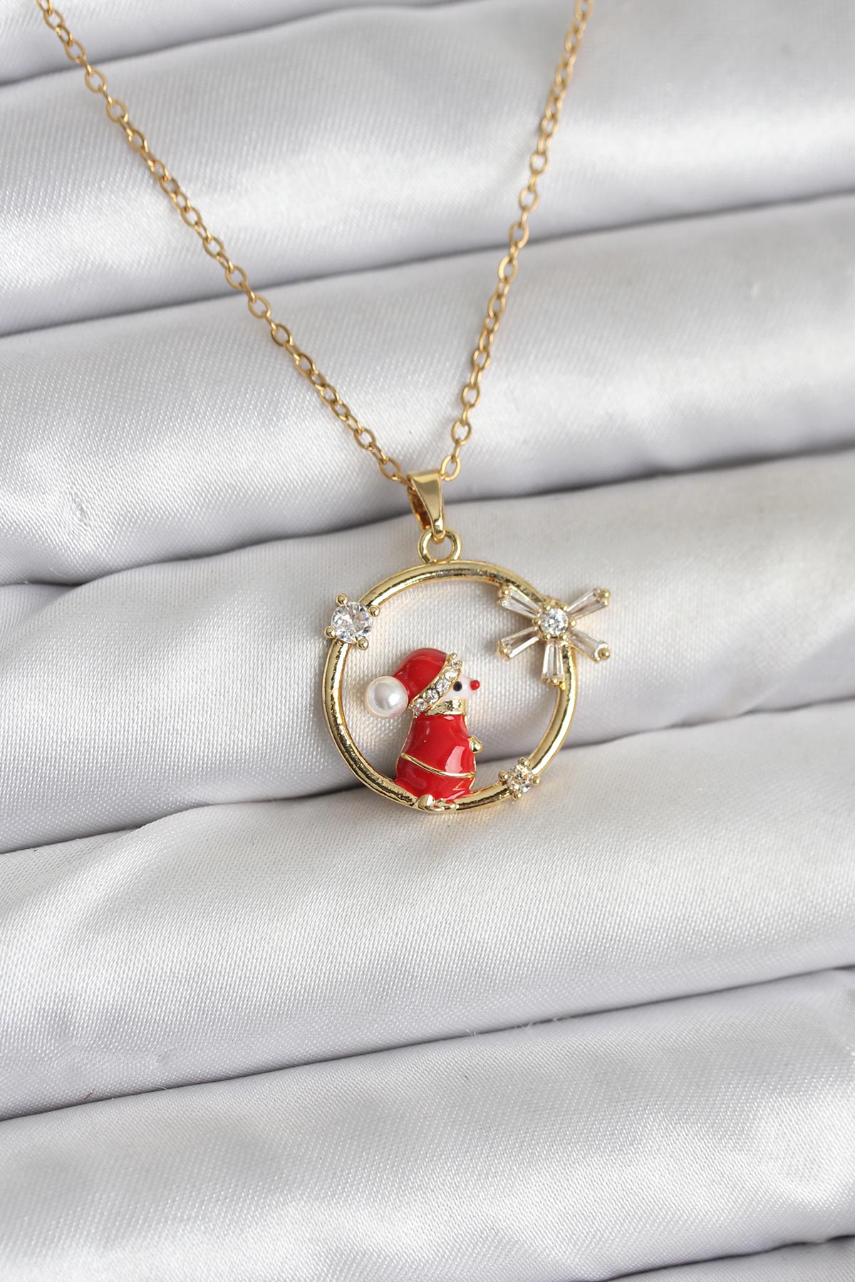 316L Çelik Zincir Gold Zirkon Taşlı Yılbaşı Tema Kadın Kolye