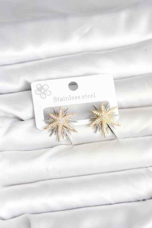 Pirinç Gümüş Renk Kutup Yıldızı Kadın Küpe