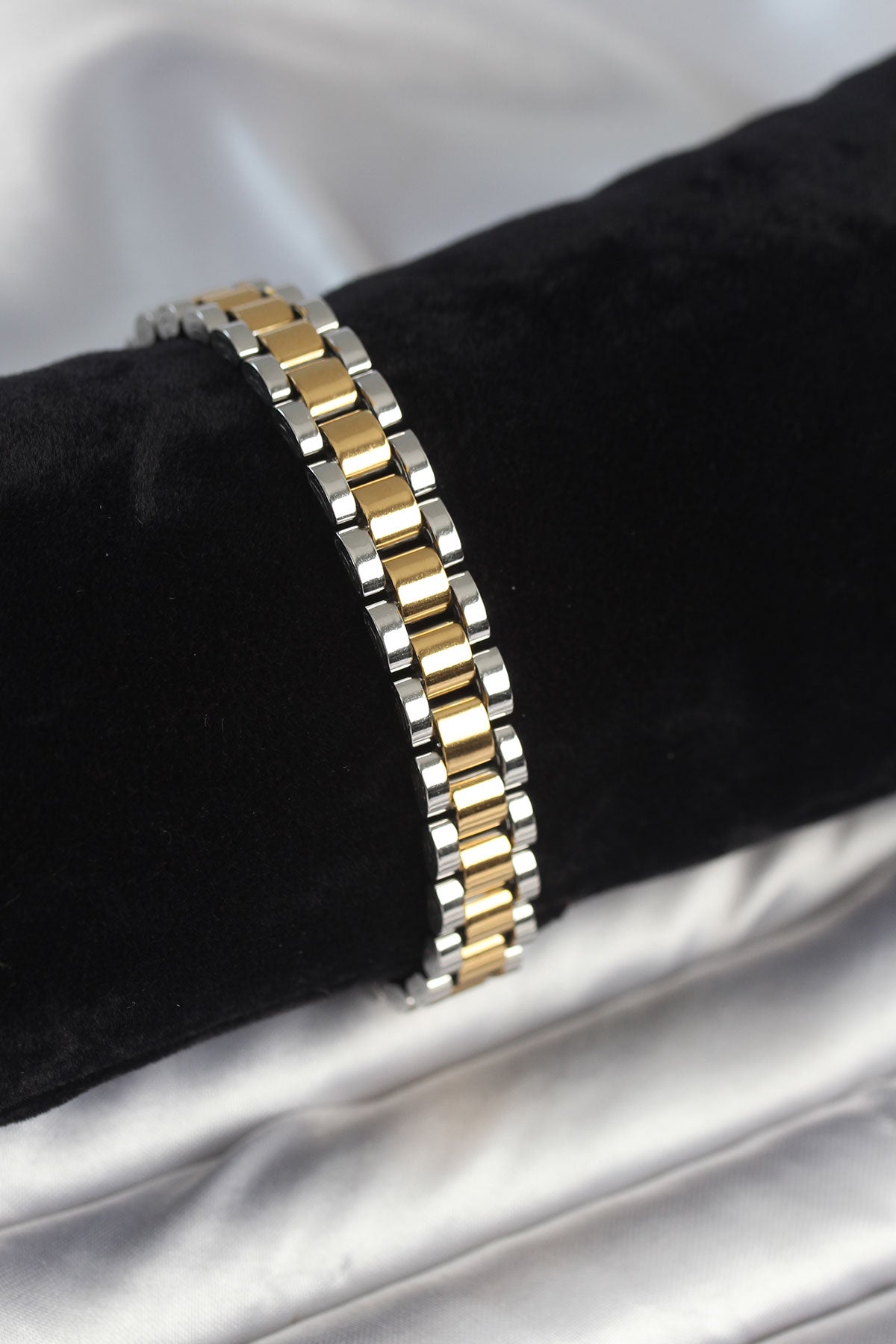 316L Çelik Gold ve Gümüş Renk 9 mm Kalınlık Erkek Bileklik