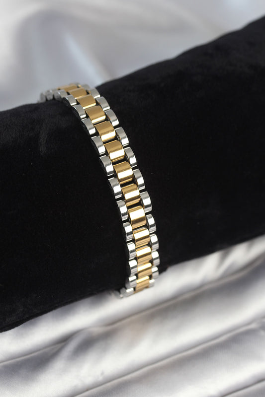 316L Çelik Gold ve Gümüş Renk 9 mm Kalınlık Erkek Bileklik